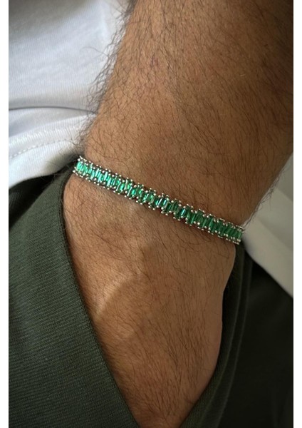925 Ayar Gümüş Yeşil Zirkon Taşlı Gümüş Renkli Erkek Bileklik FRJ12625-3625-Y indirimleri