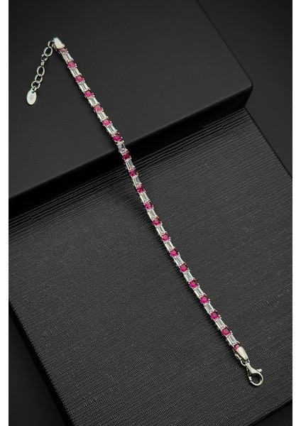 925 Ayar Gümüş Zirkon Taşlı Pembe-Beyaz Renk Tennis Erkek Bileklik FRJ12157-3157-PA2 modelleri