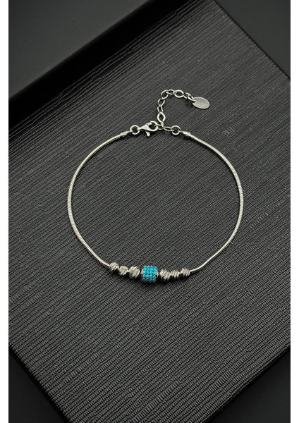 925 Ayar Gümüş Italyan Model Mavi Zirkon Taşlı Gümüş Renk Erkek Bileklik FRJ12523-3523-M