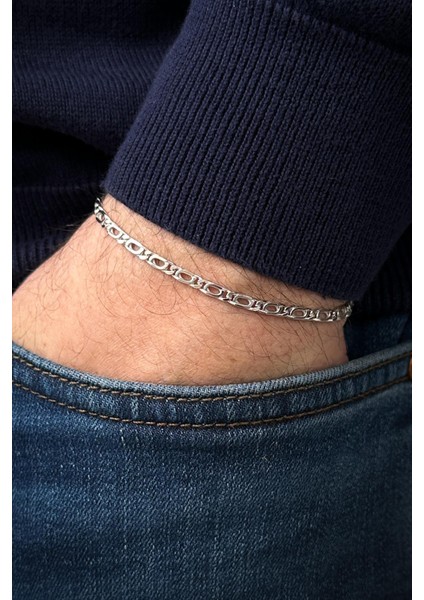 925 Ayar Gümüş Italyan Model Gümüş Renk Erkek Bileklik FRJ12466-3466-A fiyatları