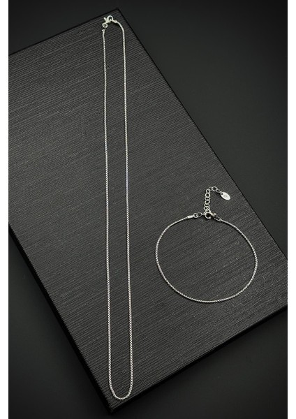 925 Ayar Gümüş Italyan Model Gümüş Renk Erkek Bileklik/kolye Set FRJ12577-3577-A