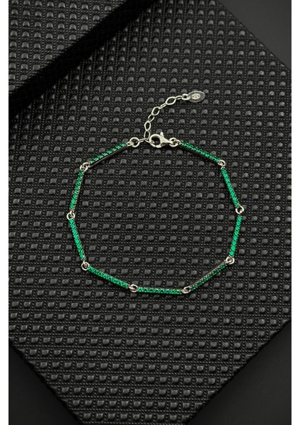 925 Ayar Gümüş Yeşil Zirkon Taşlı Erkek Bileklik FRJ12593-3593-Y