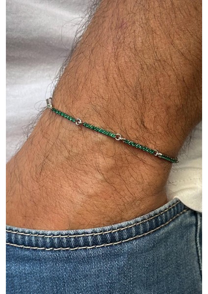 925 Ayar Gümüş Yeşil Zirkon Taşlı Erkek Bileklik FRJ12593-3593-Y fiyatları