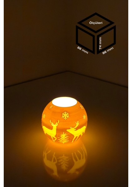 Yılbaşı Kış Geyiği Modelli Tealight Girintili Mumluk NO.2105N (Led Işık Dahil)