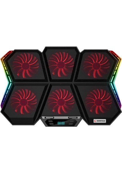 AD-RX44 X-GALE 6 Fanlı 12 RGB Işık Modlu 7 Kademe Standlı LCD Göstergeli Notebook Soğutucu