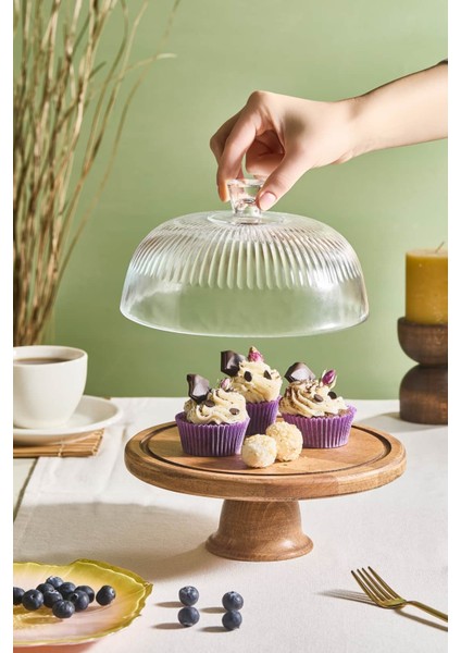 Eterna 22 cm Cam Fanuslu Ayaklı Kek Kurabiye Pasta Standı