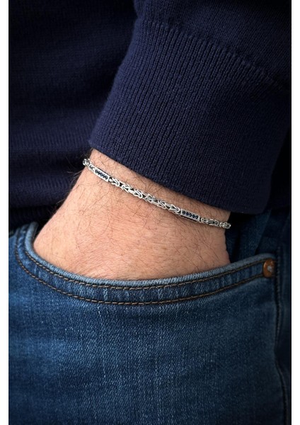 925 Ayar Gümüş Italyan Model Lacivert Zirkon Taşlı Gümüş Renk Erkek Bileklik FRJ12476-3476-L fiyatları