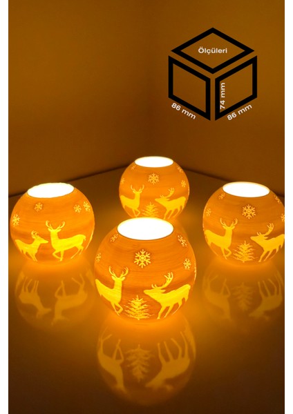 Yılbaşı Kış Geyiği Modelli Tealight Girintili Mumluk NO.2105N (Led Işık Dahil) modelleri