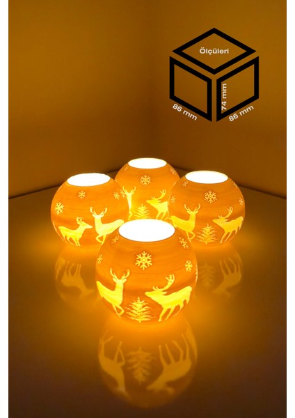 Yılbaşı Kış Geyiği Modelli Tealight Girintili Mumluk NO.2105N (Led Işık Dahil) indirimleri