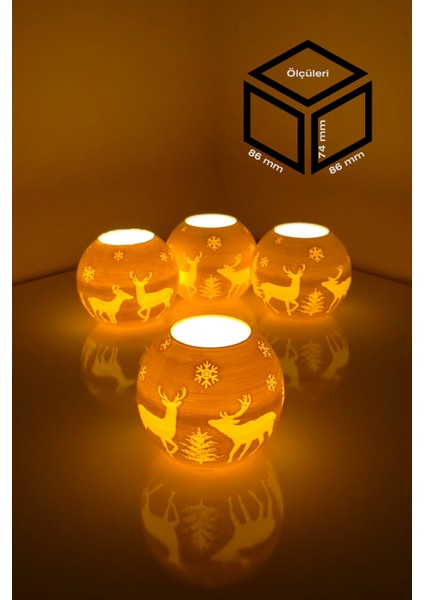 Yılbaşı Kış Geyiği Modelli Tealight Girintili Mumluk NO.2105N (Led Işık Dahil)