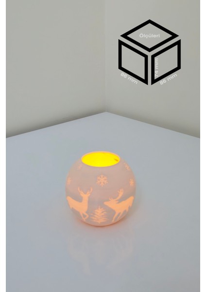 Yılbaşı Kış Geyiği Modelli Tealight Girintili Mumluk NO.2105N (Led Işık Dahil)