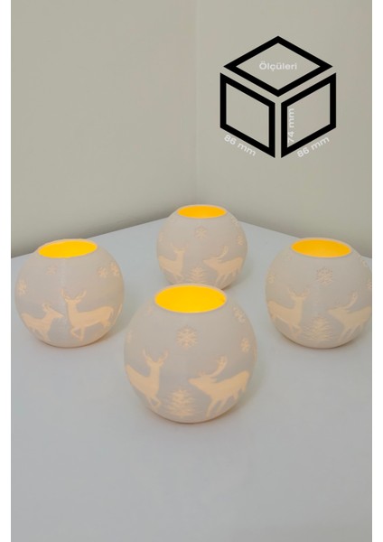 Yılbaşı Kış Geyiği Modelli Tealight Girintili Mumluk NO.2105N (Led Işık Dahil)