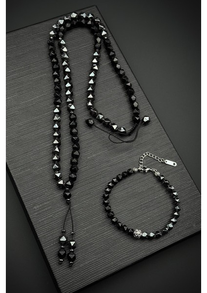 Hematit Doğal Taşlı Siyah Renk Erkek Bileklik/kolye Set FRJ12525-3525-S