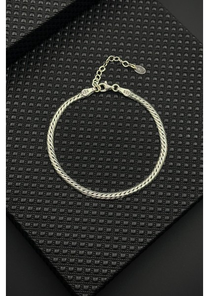 925 Ayar Gümüş Italyan Model Gümüş Renk Erkek Bileklik FRJ12630-3630-A