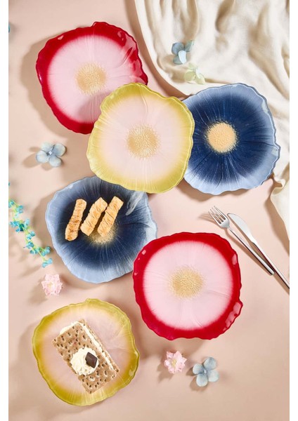 Alba 6'lı Çiçek Pasta Servis Sunum Tabağı Seti