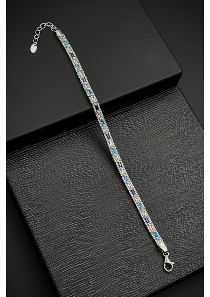 925 Ayar Gümüş Italyan Model Zirkon Taşlı Lacivert-Mavi Renkli Erkek Bileklik FRJ12181-3181-LMA fiyatları