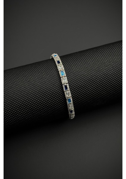 925 Ayar Gümüş Italyan Model Zirkon Taşlı Lacivert-Mavi Renkli Erkek Bileklik FRJ12181-3181-LMA fırsatları