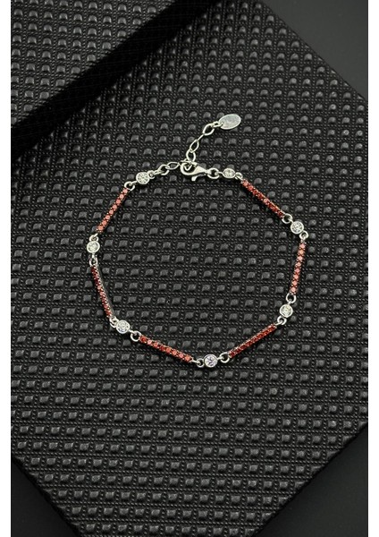 925 Ayar Gümüş Kırmızı Zirkon Taşlı Kadın Bileklik FRJ12596-3596-K