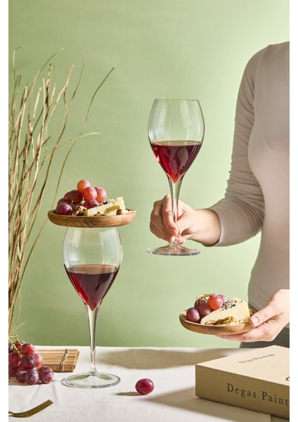 Lubi 4 Parça Ahşap Sunumlu Şarap Kadehi Seti | 2 Şarap Bardağı + 2 Mini Servis Tabağı fiyatları