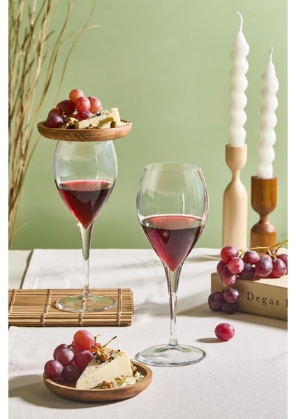 Lubi 4 Parça Ahşap Sunumlu Şarap Kadehi Seti | 2 Şarap Bardağı + 2 Mini Servis Tabağı modelleri