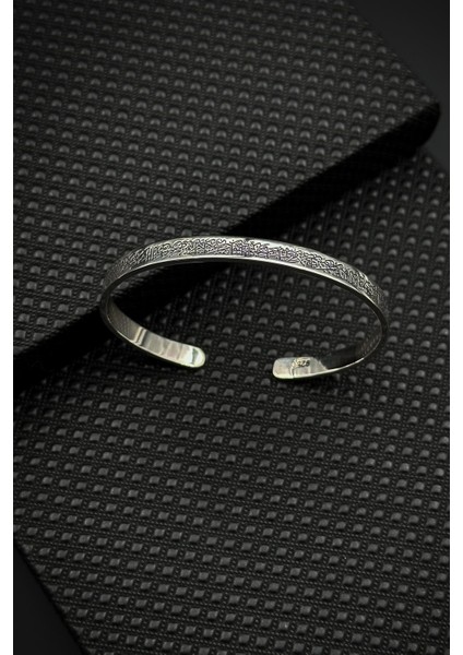 925 Ayar Gümüş Ayetel Kürsili Gümüş Renk Erkek Bileklik FRJ12645-3645-A