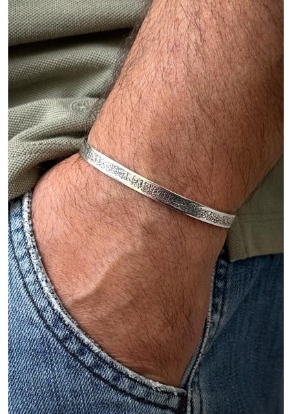 925 Ayar Gümüş Ayetel Kürsili Gümüş Renk Erkek Bileklik FRJ12645-3645-A modelleri