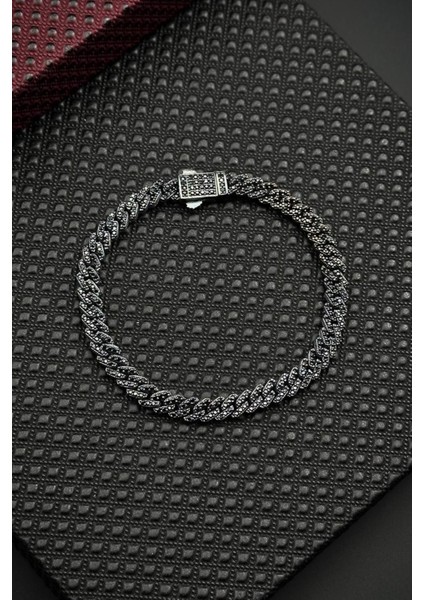 925 Ayar Gümüş Siyah Zirkon Taşlı Gümüş Renk Erkek Bileklik FRJ12683-3683-S