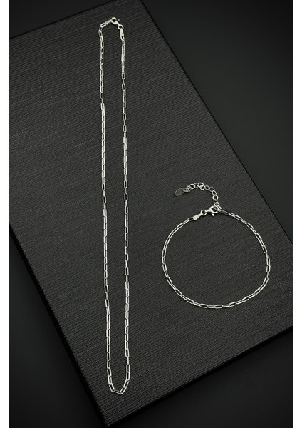 925 Ayar Gümüş Italyan Model Gümüş Renk Erkek Bileklik/kolye Set FRJ12550-3550-A