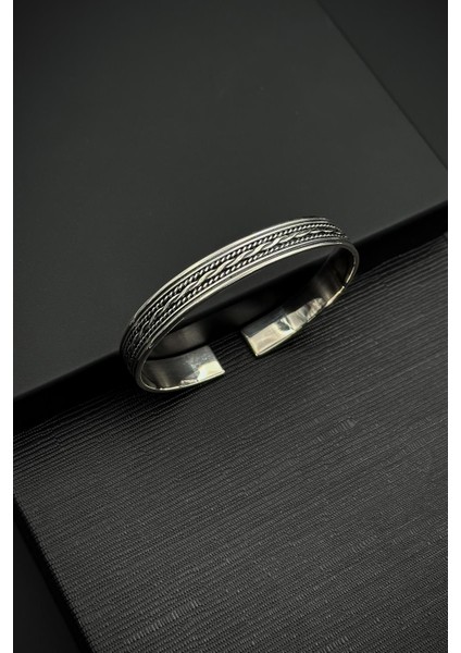 925 Ayar Gümüş Italyan Model Gümüş Renk Erkek Kelepçe Bileklik FRJ12554-3554-A7