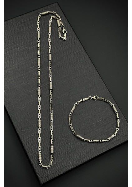 925 Ayar Gümüş Italyan Model Gümüş Renk Erkek Bileklik/kolye Set FRJ12549-3549-A