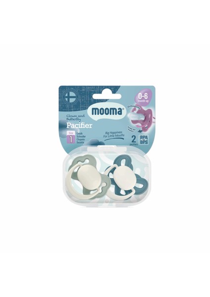 Palyaço ve Kelebek Emzik No:1 Bebek Pastel Mavi&nehir Yeşili - Emzik Kutusu Hediye