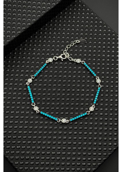 925 Ayar Gümüş Turkuaz Zirkon Taşlı Kadın Bileklik FRJ12596-3596-M