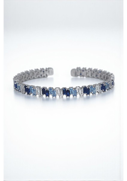 925 Ayar Gümüş Turkuaz-Lacivert Zirkon Taşlı Gümüş Renkli Erkek Bileklik FRJ12625-3625-LM