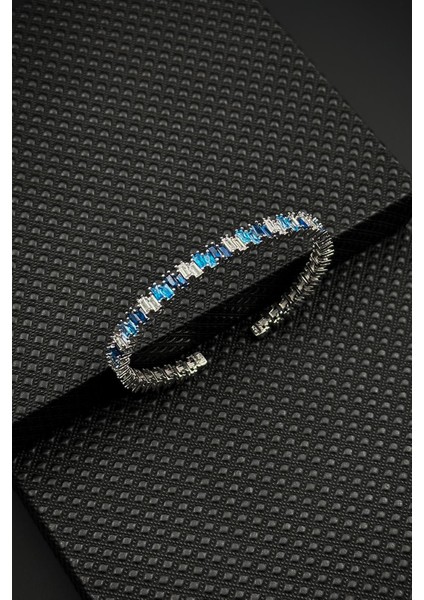 925 Ayar Gümüş Turkuaz-Lacivert Zirkon Taşlı Gümüş Renkli Erkek Bileklik FRJ12625-3625-LM modelleri