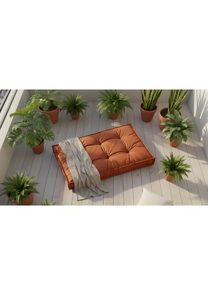 Karmen Büyük Boy Palet Minderi Kalın Yer Minderi 14CM Konforlu Kadife Kumaş Yıkanabilir Turuncu