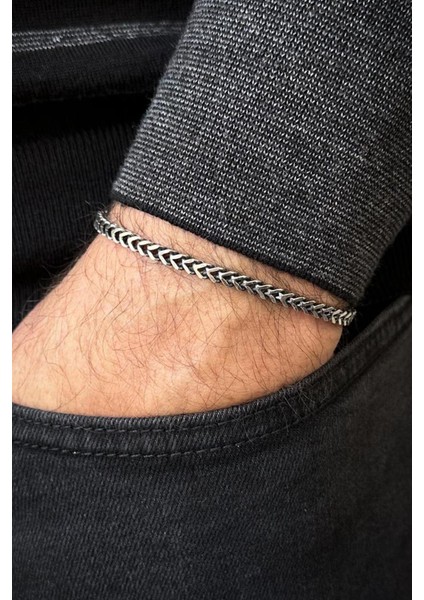 925 Ayar Gümüş Italyan Model Gümüş Renk Erkek Bileklik FRJ12697-3697-A fiyatları