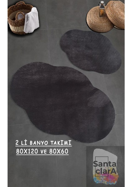 Sıyah Banyo Halısı Peluş Post Halı Klozet 2 Li Takımı 80X120 + 80X60