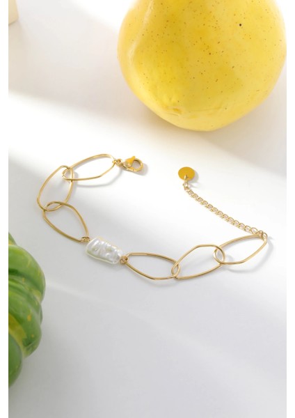 Altın Kaplama Barok Inci Detaylı Çelik Kadın Bileklik modelleri