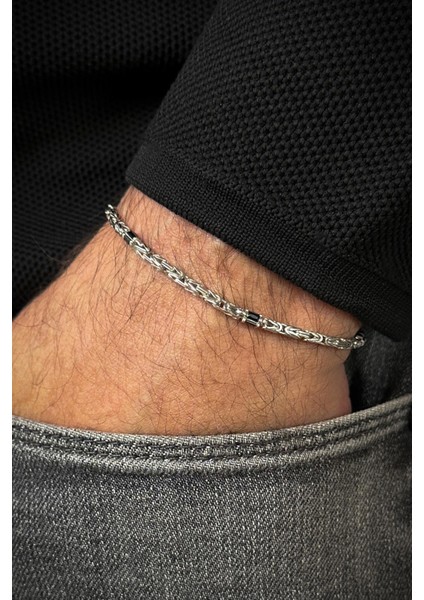 925 Ayar Gümüş Italyan Model Siyah Zirkon Taşlı Gümüş Renk Erkek Bileklik Set FRJ12365-3365-S fiyatları