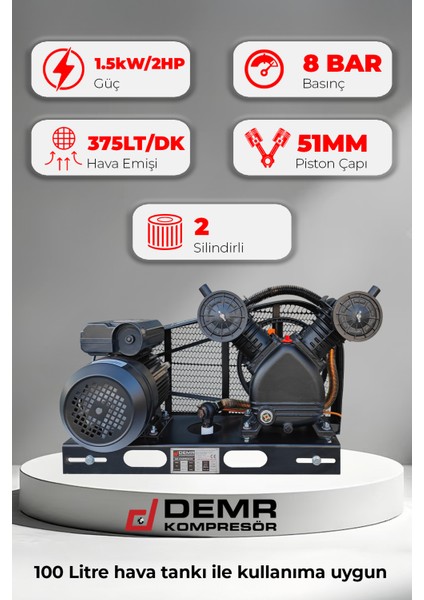 Kompresör Kafası 2 Hp Çift Piston 8 Bar Kafa Grubu ID2051B