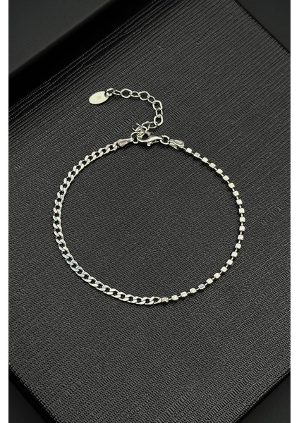 925 Ayar Gümüş Italyan Model Gümüş Renk Erkek Bileklik FRJ12401-3401-A