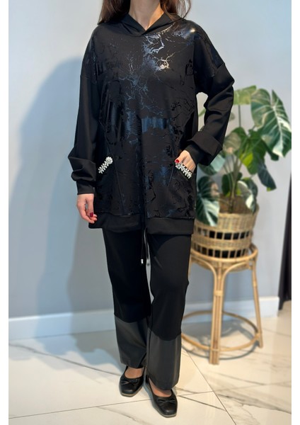 Kapüşonlu Baskı Detay Takım 19310 Siyah