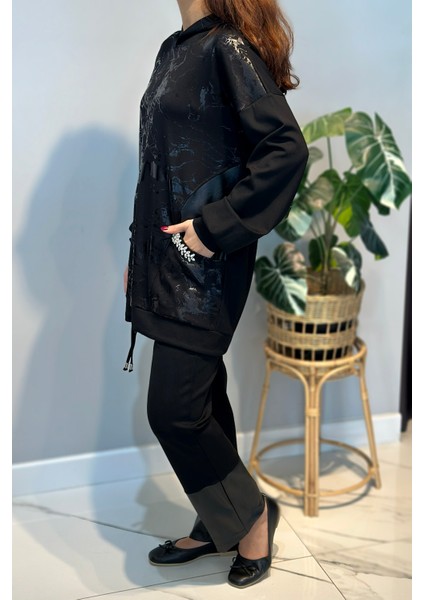 Kapüşonlu Baskı Detay Takım 19310 Siyah fiyatları