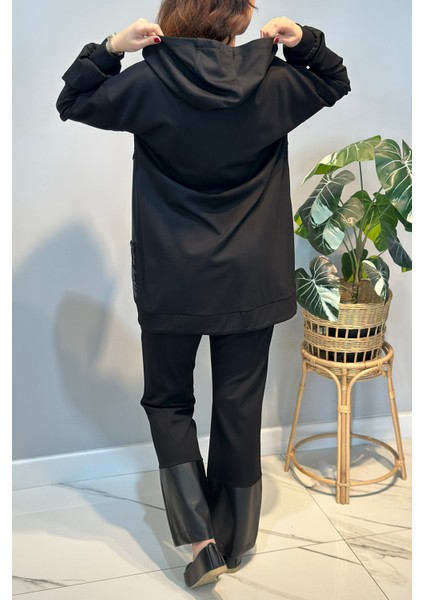 Kapüşonlu Baskı Detay Takım 19310 Siyah modelleri