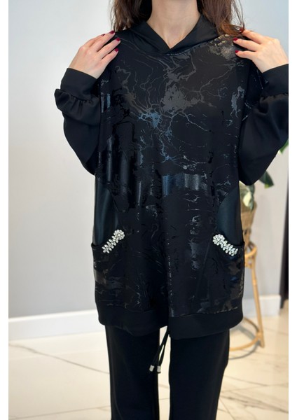 Kapüşonlu Baskı Detay Takım 19310 Siyah fırsatları