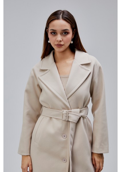 Bej Premium Oversize Kemerli Kaşe Kaban fırsatları