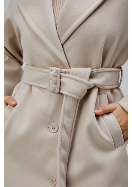 Bej Premium Oversize Kemerli Kaşe Kaban indirimleri