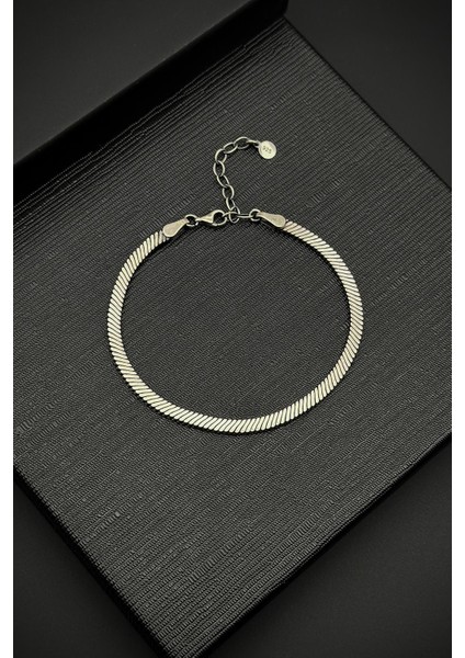 925 Ayar Gümüş Italyan Model Gümüş Renk Erkek Bileklik FRJ12375-3375-A