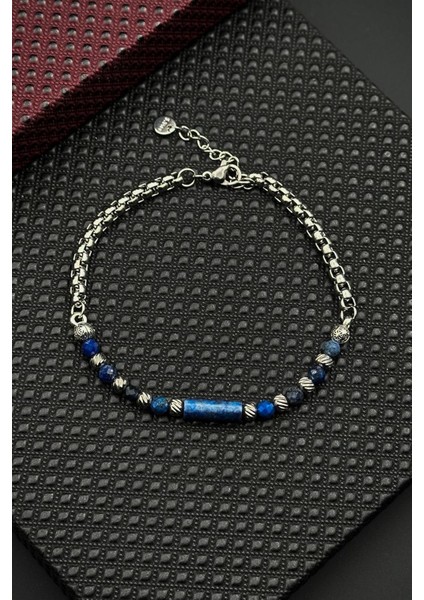 316L Çelik ve Lapis Lazuli Doğal Taşlı Lacivert Renk Erkek Bileklik FRJ12692-3692-L