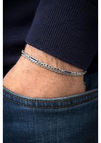 925 Ayar Gümüş Italyan Model Lacivert Zirkon Taşlı Erkek Bileklik Set FRJ12470-3470-AL fiyatları